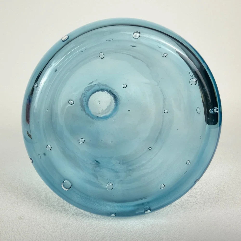 Hand Blown Blue Glass Controlled Bubble Bullicante Vase Mid Century Modern Style